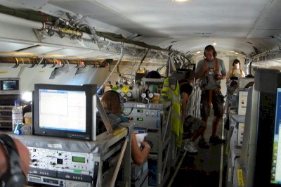 The fuselage of the ARA crowded with scientific instruments.