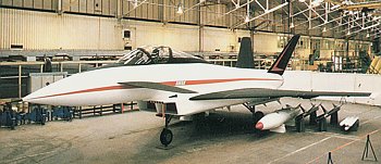Het model op ware grootte van het Agile Combat Aircraft of ACA.